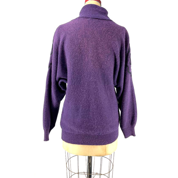 Jason Maxwell Vintage Purple Tassel Turtle Neck Knit Sweater M - Picture 2 of 9